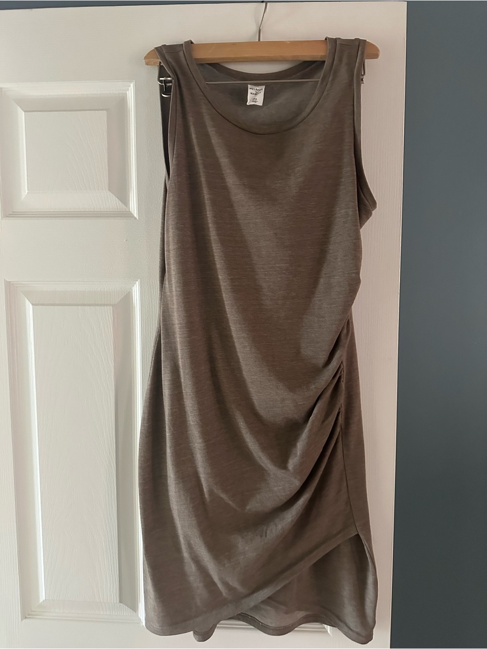 Sleeveless Ruched Side Midi Dress - M, Taupe